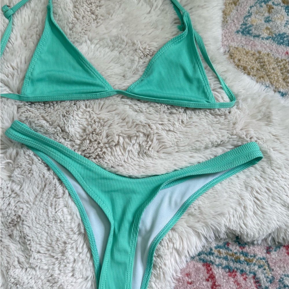Mint Green Ribbed Bikini Set